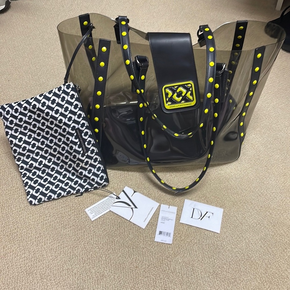 Diane vonFurstenberg Islander carryall pvc bag in smoke with zipper pouch
